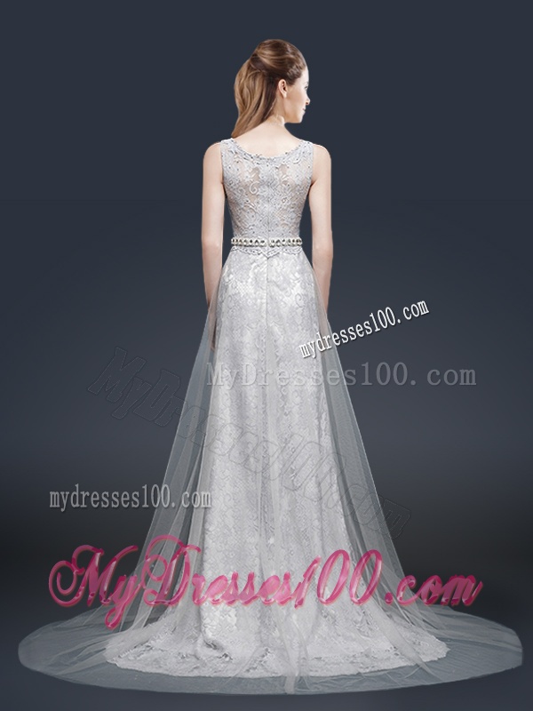 Elegant Empire Bateau Evening Dresses with Brush Train