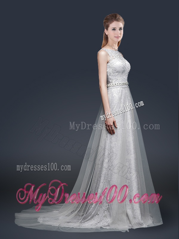 Elegant Empire Bateau Evening Dresses with Brush Train