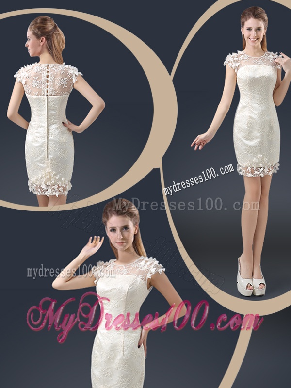 Elegant Mini Length Cap Sleeves Evening Dresses with Appliques