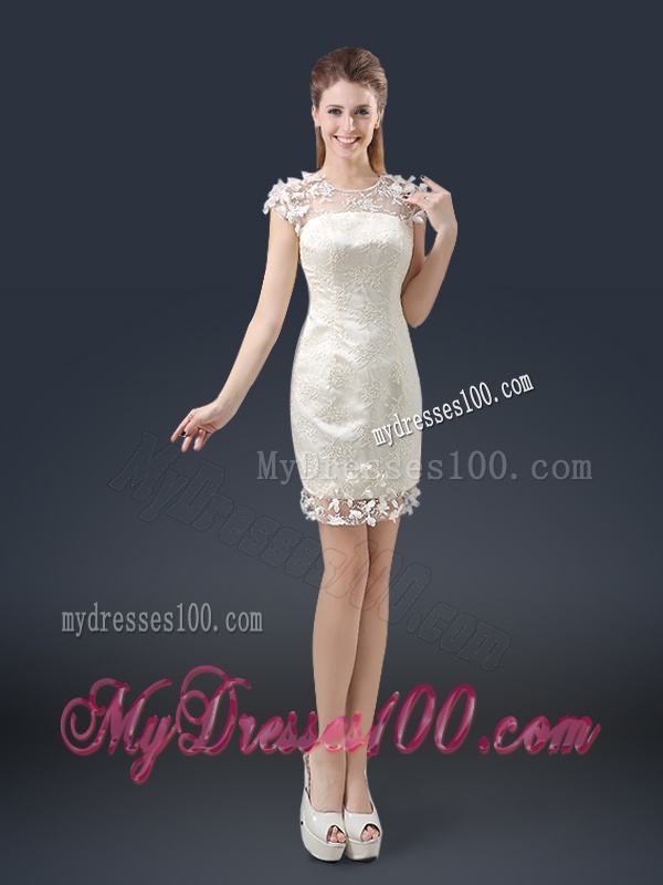 Elegant Mini Length Cap Sleeves Evening Dresses with Appliques