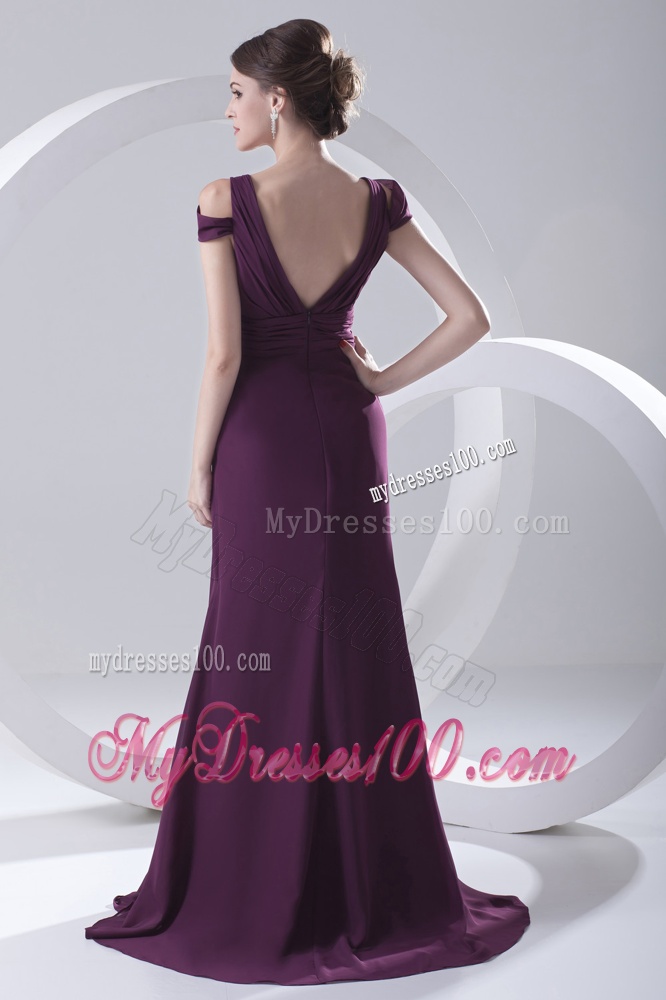 Empire Purple Ruching Straps Cap Sleeves Dresses for Evening