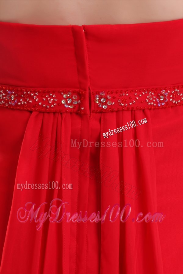Empire Red Strapless Beading and Ruching Chiffon Evening Dress