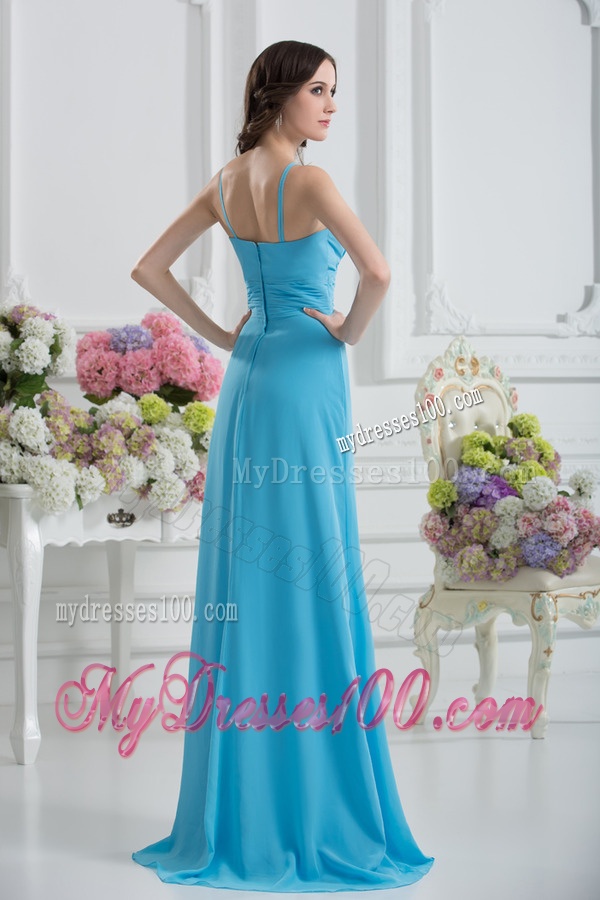 Empire Straps Ruching Baby Blue Floor-length Chiffon Evening Dress