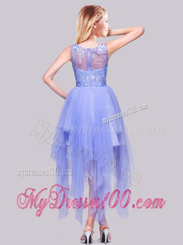 Luxurious Asymmetrical Bateau Lavender Evening Dress with Appliques
