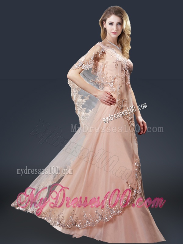 Luxurious One Shoulder Appliques Evening Dresses in Peach