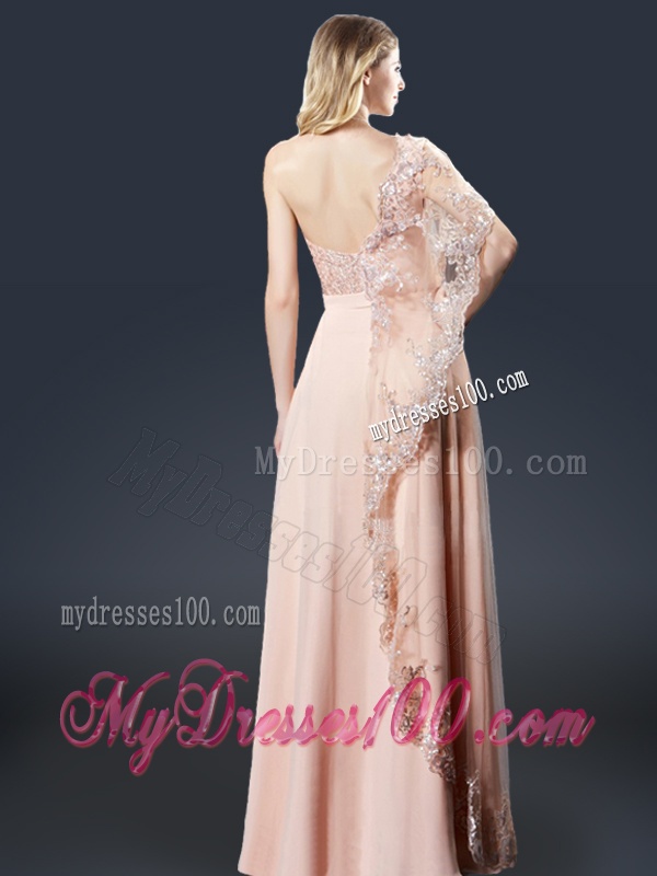 Luxurious One Shoulder Appliques Evening Dresses in Peach