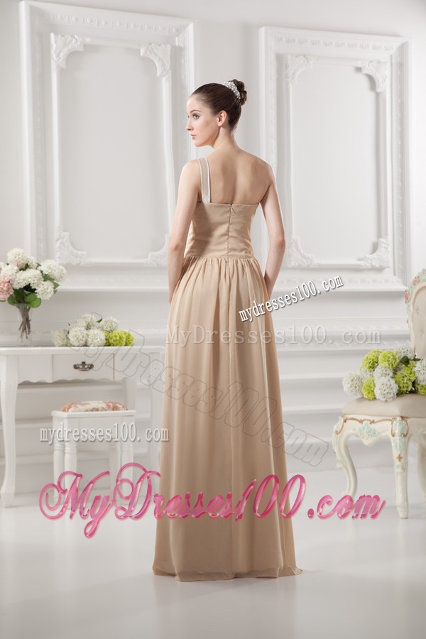 One Shoulder Ruching and Appliques Chiffon Evening Dress