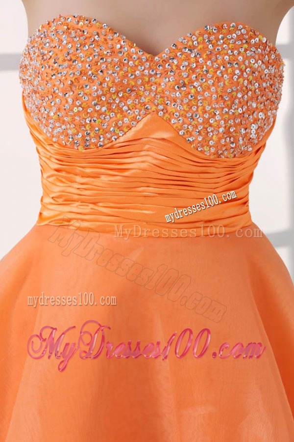 Orange Sweetheart Beaded Short Evening Dress in Mini-length