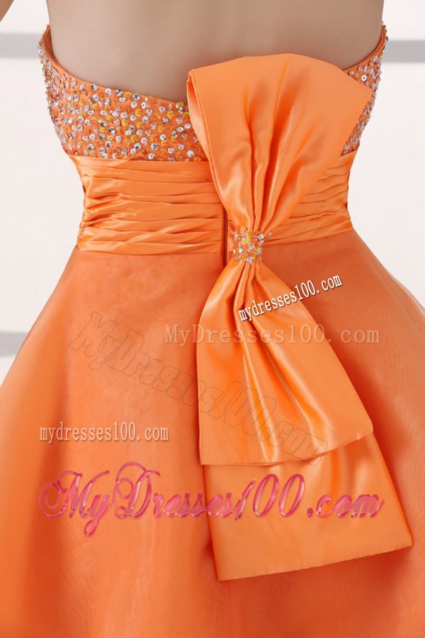 Orange Sweetheart Beaded Short Evening Dress in Mini-length
