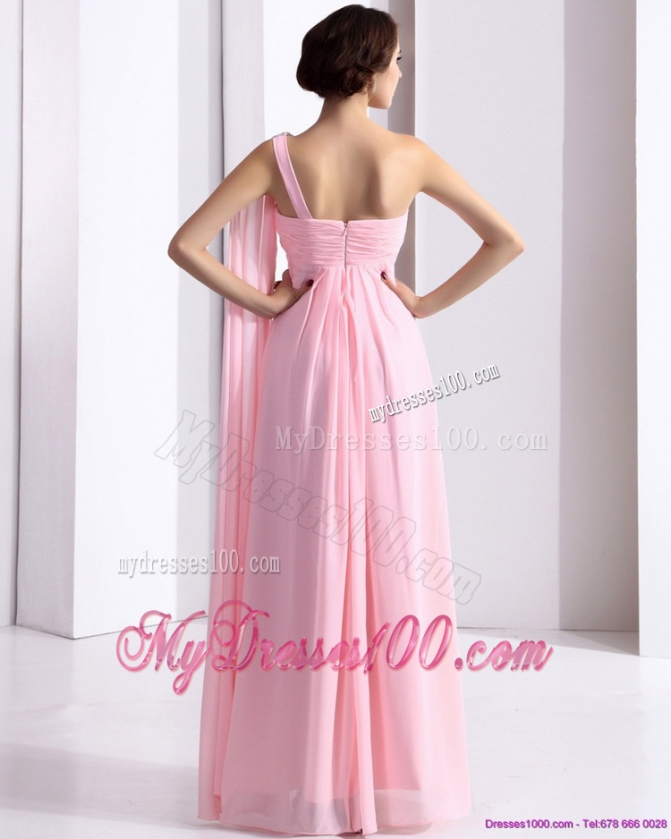 Perfect 2016 One Shoulder Baby Pink Evening Dress with Ruching and Beading