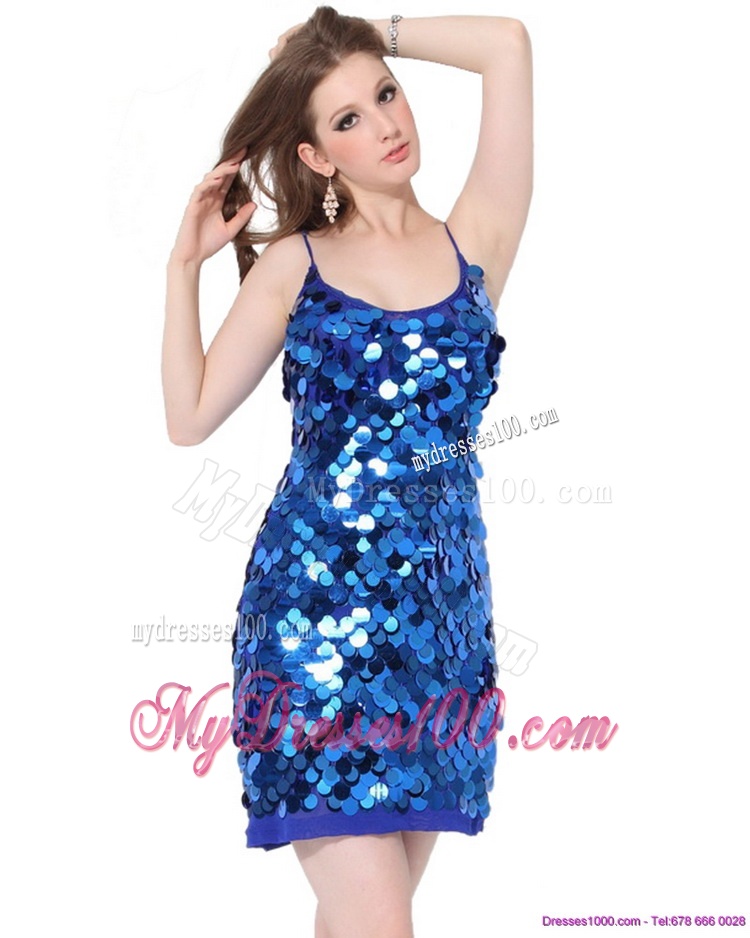 Perfect Sequins Spaghetti Straps 2016 Evening Dresses in Blue