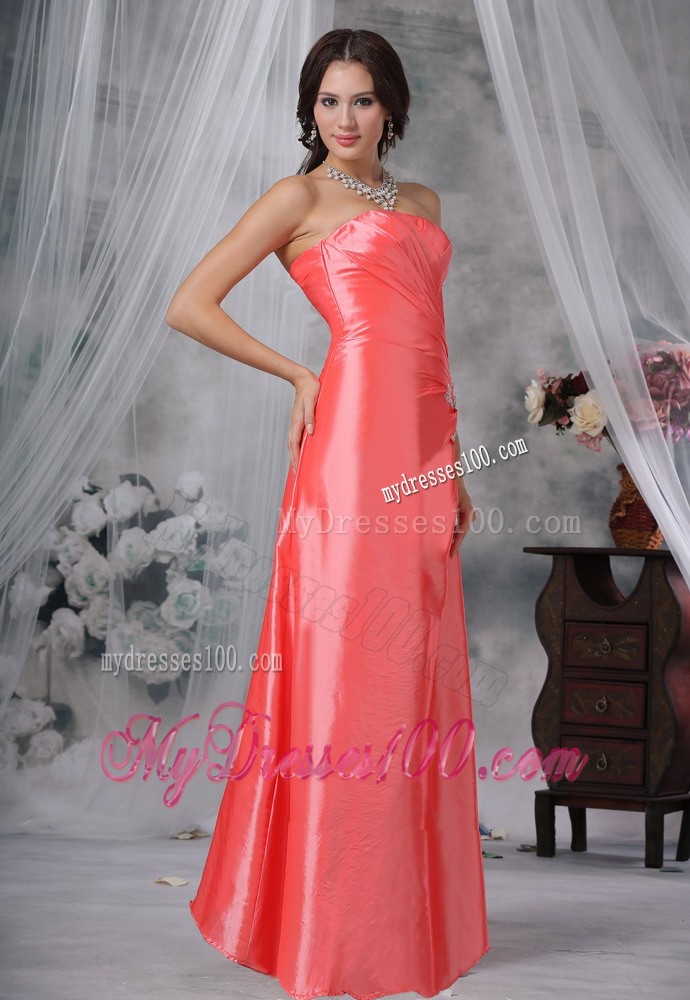 Watermelon Red Ruched Bodice for Prom Evening Dresses with Appliques