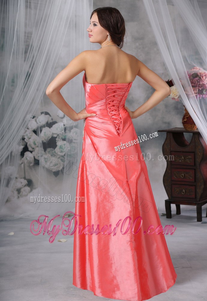 Watermelon Red Ruched Bodice for Prom Evening Dresses with Appliques
