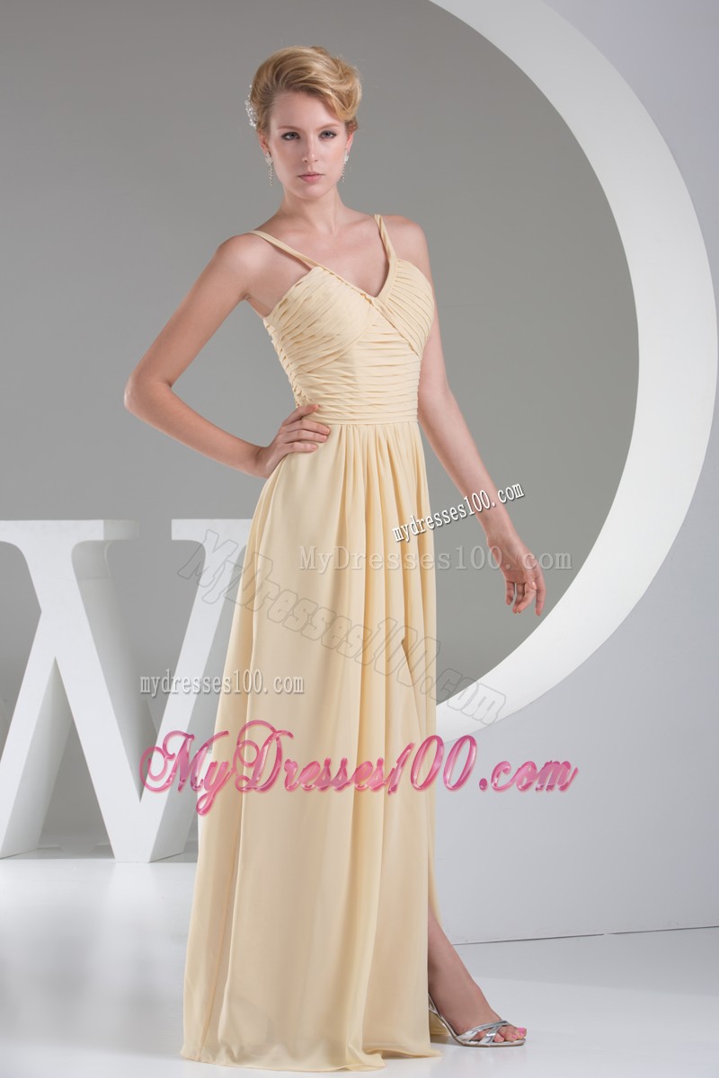 Spaghetti Straps and Pleat Bodice Prom Dress with Slits On the Side