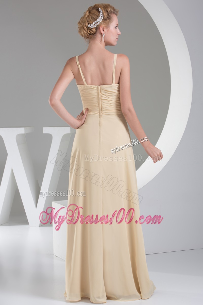 Spaghetti Straps and Pleat Bodice Prom Dress with Slits On the Side