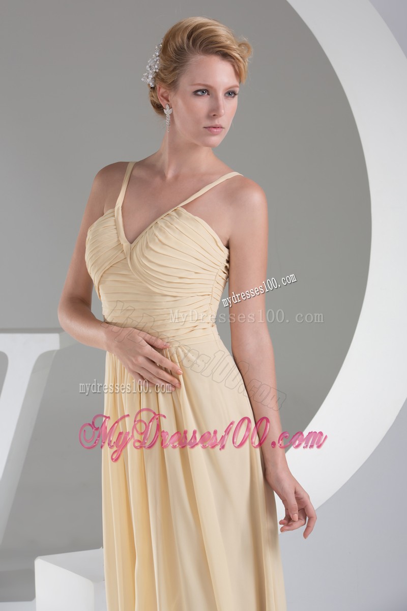 Spaghetti Straps and Pleat Bodice Prom Dress with Slits On the Side