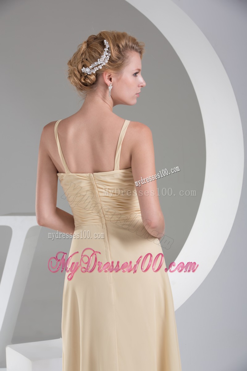 Spaghetti Straps and Pleat Bodice Prom Dress with Slits On the Side