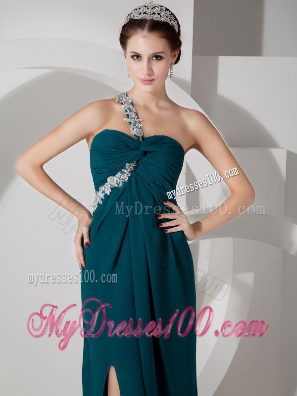 Simple Green Empire One Shoulder Ruched Appliques Prom Dress