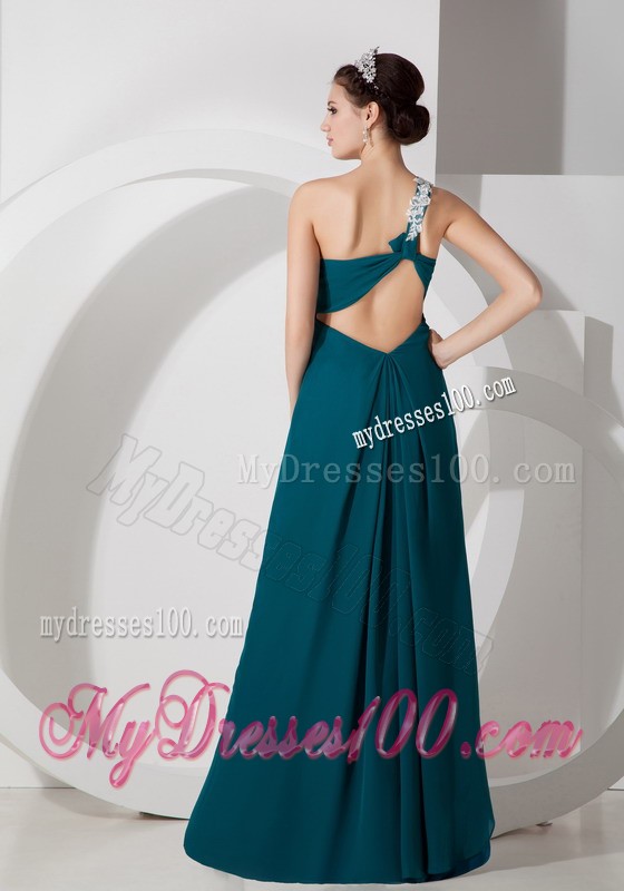 Simple Green Empire One Shoulder Ruched Appliques Prom Dress