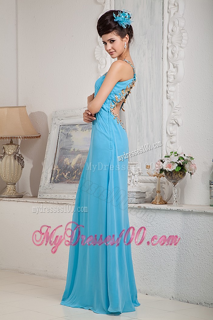 Modest Aqua Blue Empire One Shoulder High-low Prom Dresses