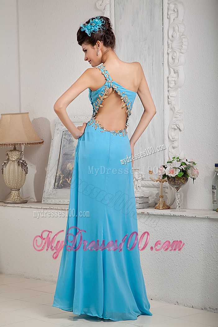 Modest Aqua Blue Empire One Shoulder High-low Prom Dresses
