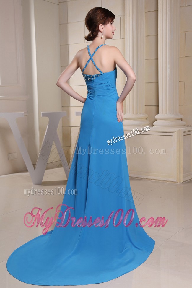 Pretty Asymmetrical Neckline and Sequins Bodice Prom Dresses