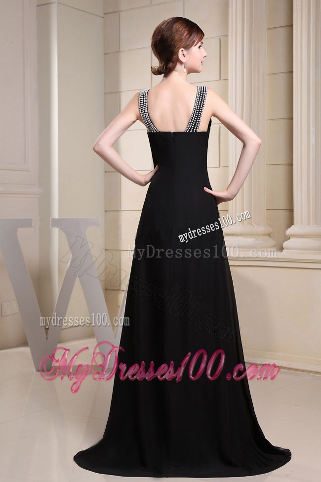 Little Black Bateau Beading and High Slit Prom Dresses Discount