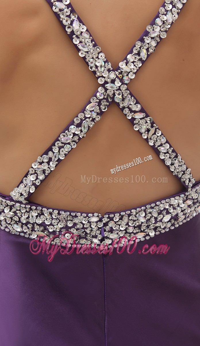 Pretty Halter Top and V-neck High Slit Prom Dress in Purple