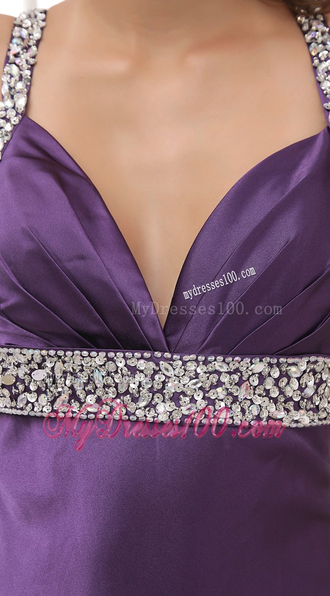 Pretty Halter Top and V-neck High Slit Prom Dress in Purple