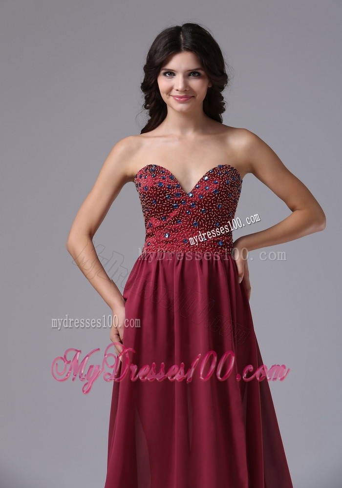 Pretty High-low Beaded V-neck Chiffon Zipper-up Prom Dresses