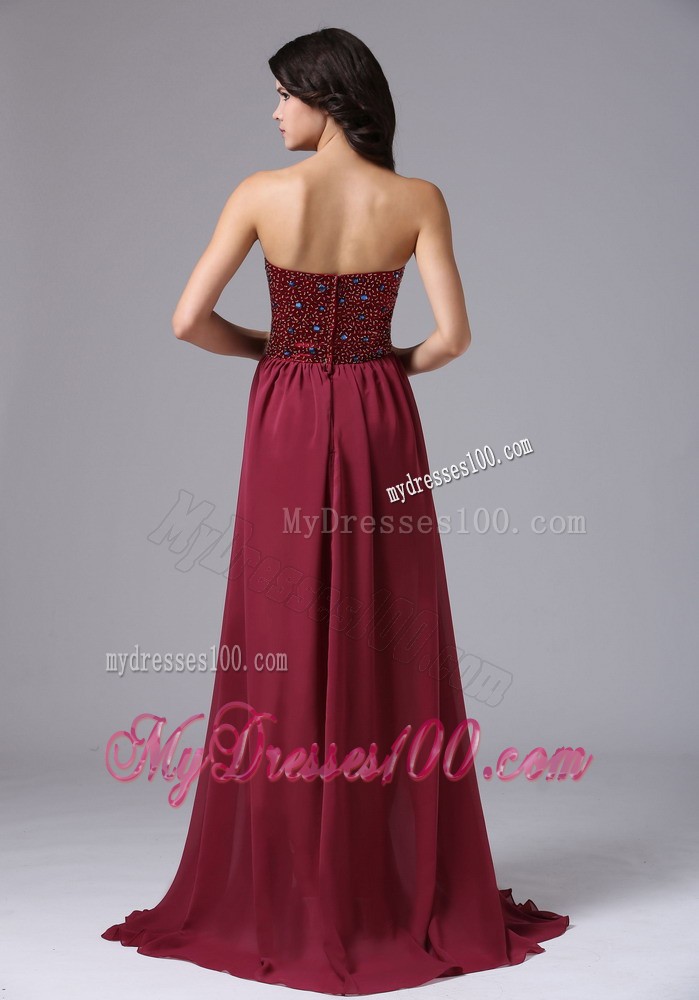 Pretty High-low Beaded V-neck Chiffon Zipper-up Prom Dresses