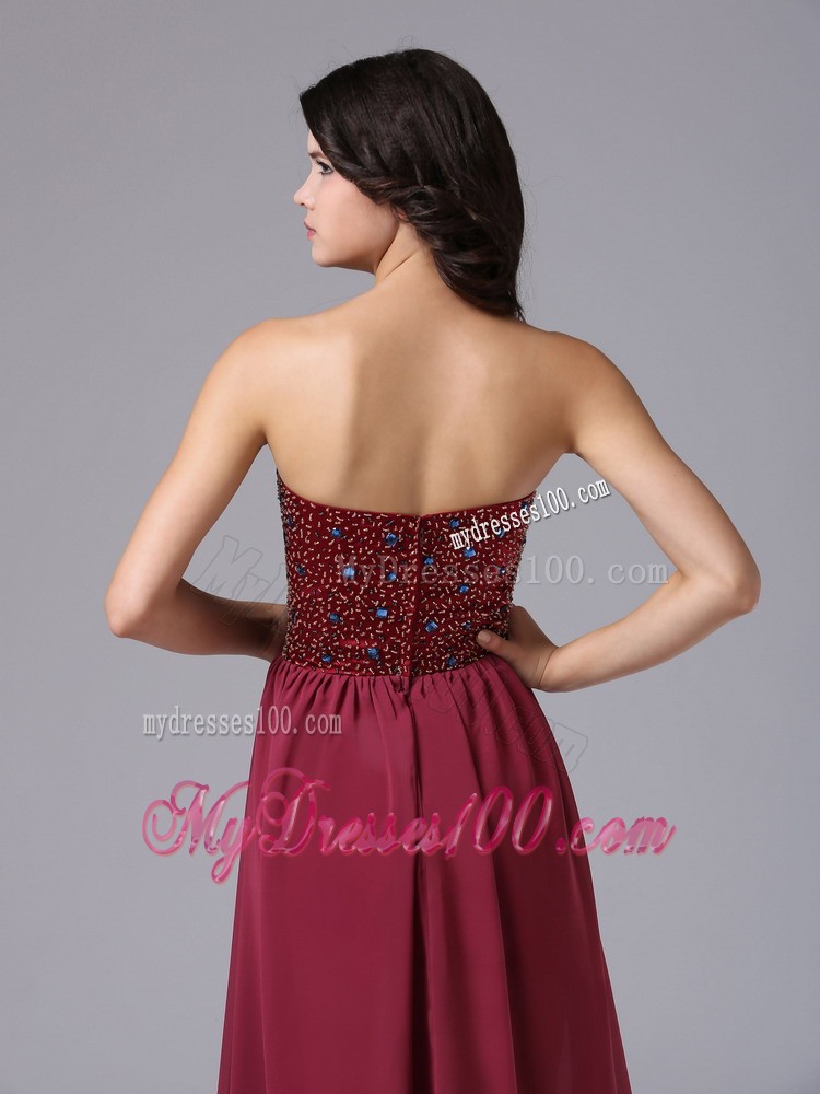 Pretty High-low Beaded V-neck Chiffon Zipper-up Prom Dresses