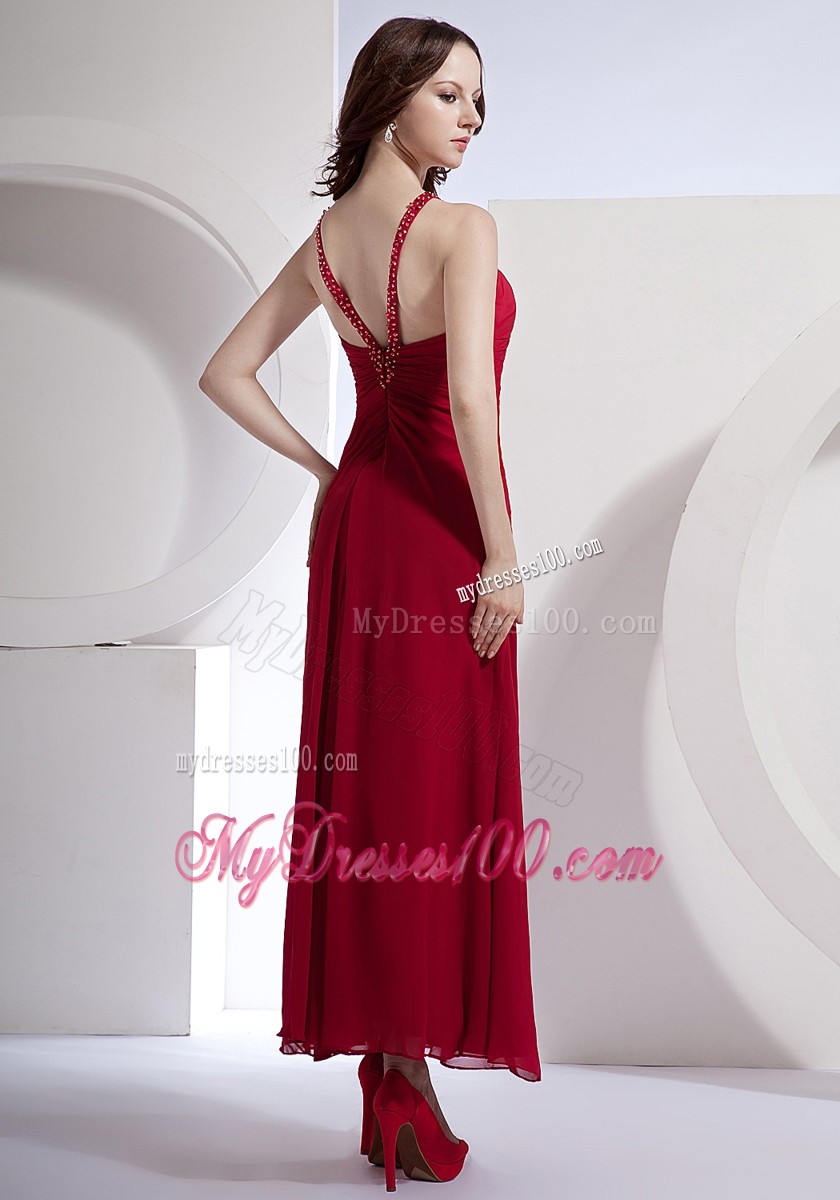 Halter Top Corset Back Red Prom Dress with Beadings for Cheap
