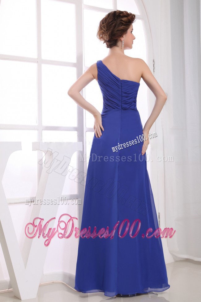 Ankle-length Beading Decorate One Shoulder High Slit Prom Dress in Blue
