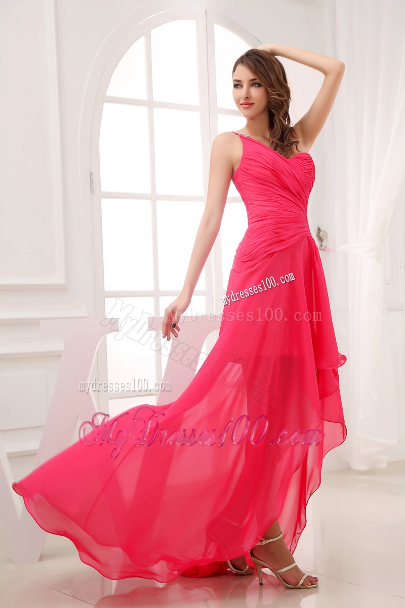 2013 Latest Asymmetrical Hot Pink One Shoulder High-low Dresses