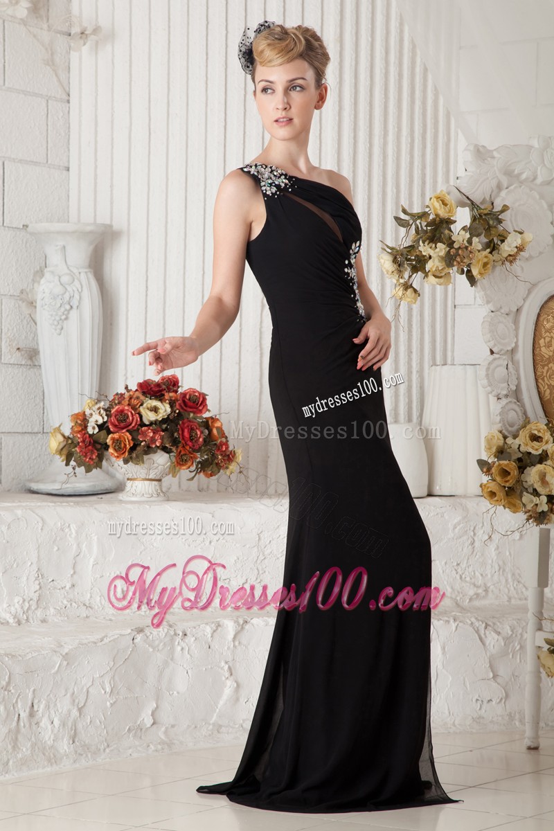 Sexy Black One Shoulder High Slit Prom Dress with Appliques and Cut Outs