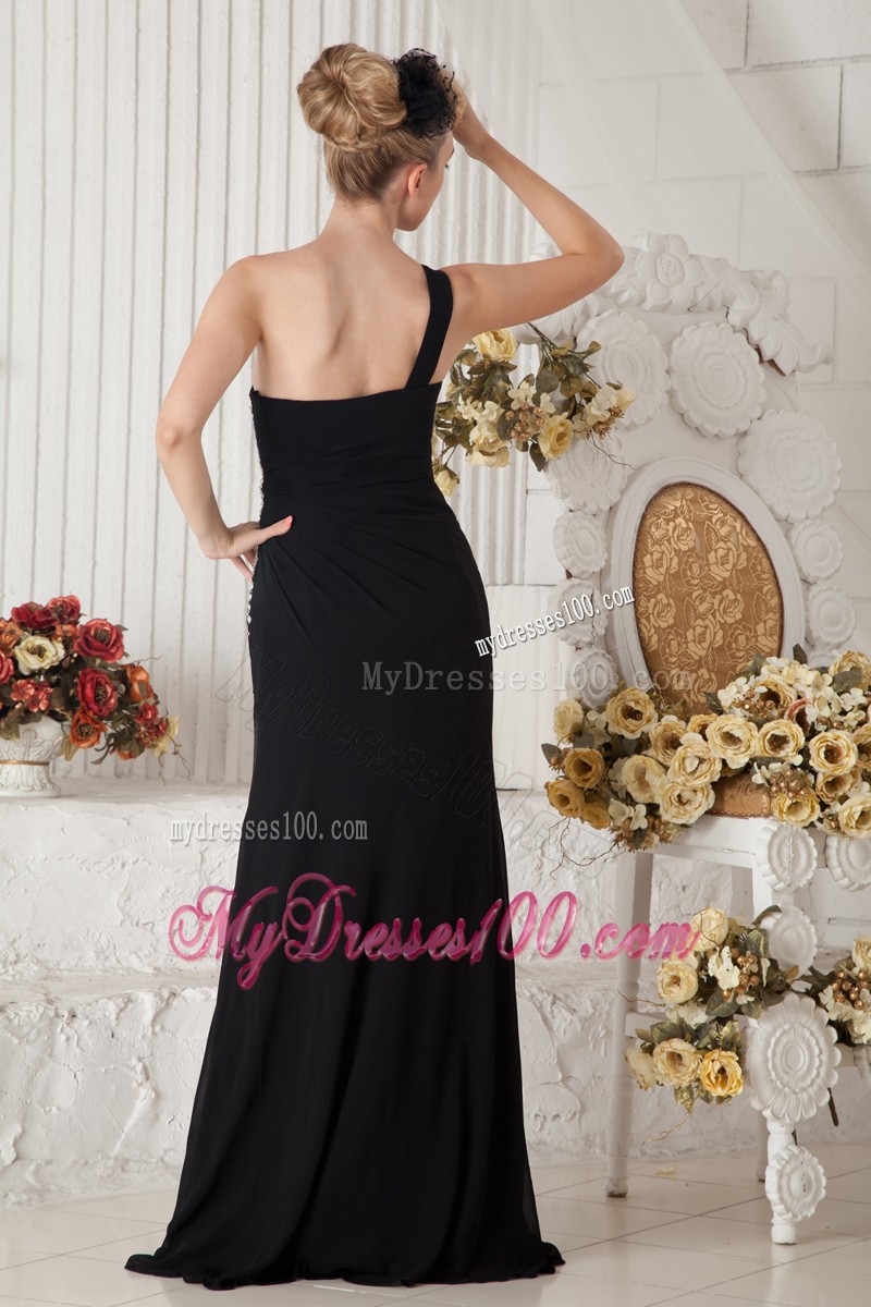 Sexy Black One Shoulder High Slit Prom Dress with Appliques and Cut Outs