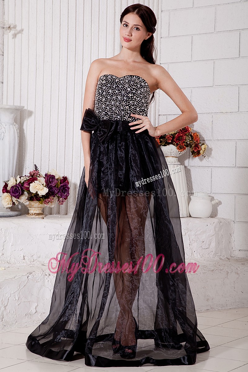 Brush Train Empire Rhinestones and Bowknot Decorate Organza Prom Dress