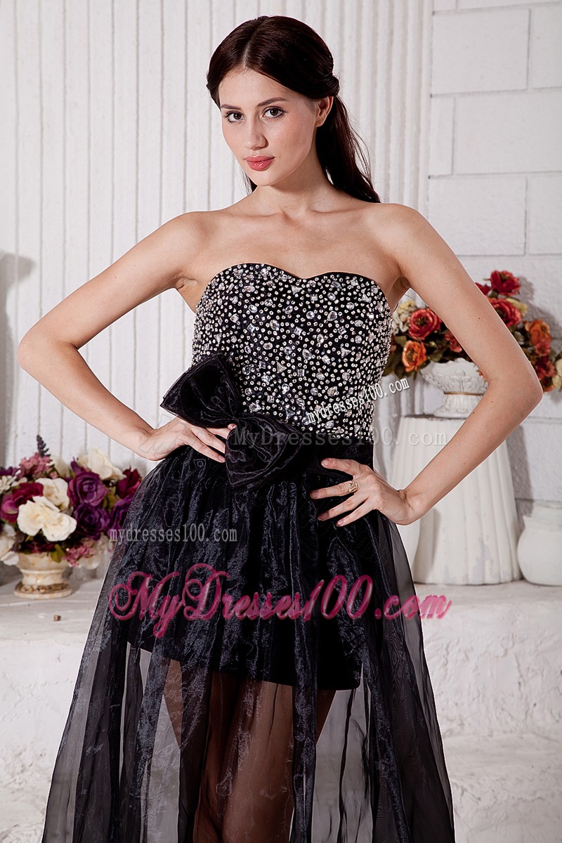Brush Train Empire Rhinestones and Bowknot Decorate Organza Prom Dress
