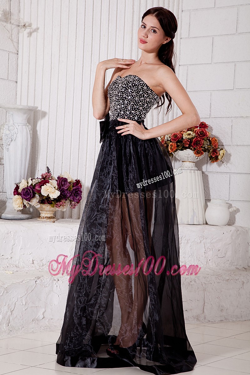 Brush Train Empire Rhinestones and Bowknot Decorate Organza Prom Dress