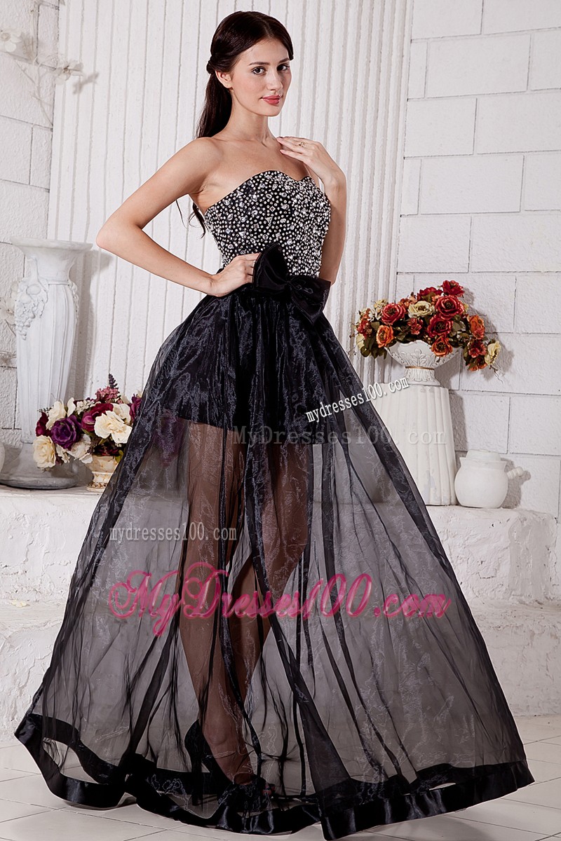 Brush Train Empire Rhinestones and Bowknot Decorate Organza Prom Dress
