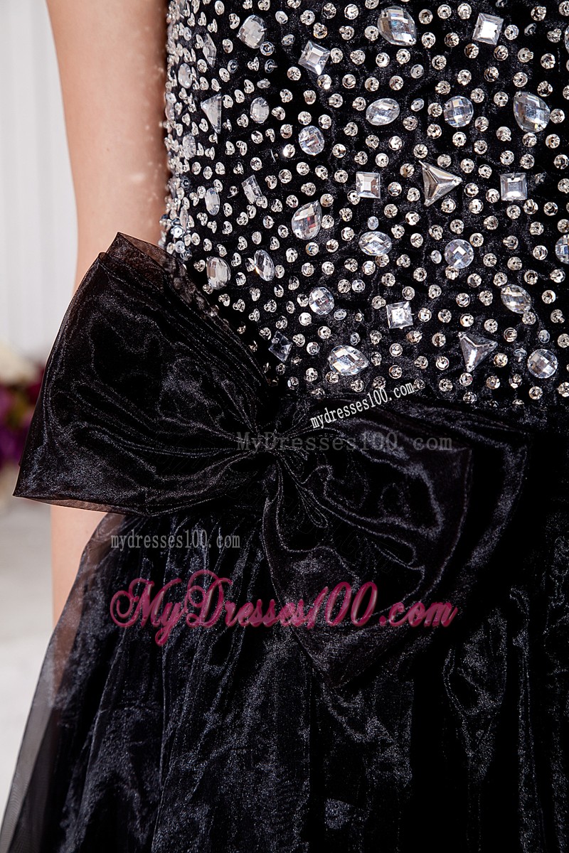 Brush Train Empire Rhinestones and Bowknot Decorate Organza Prom Dress