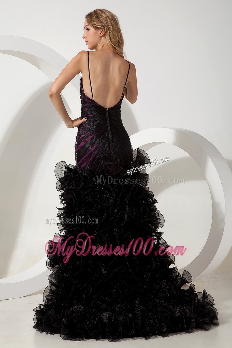 Spaghetti Straps High-low Beaded Prom Evening Dress with Ruffles