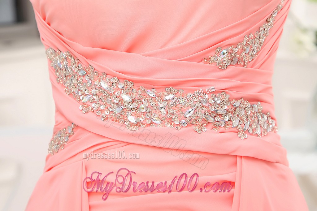 Blush Pink One Shoulder High-low Prom Dresses with Sweep Train