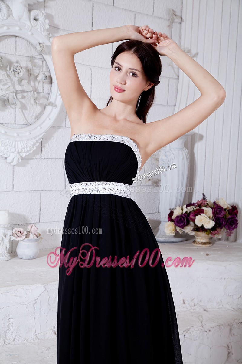 Sexy Black and White Strapless Brush Train Prom Party Dress with Cool Back