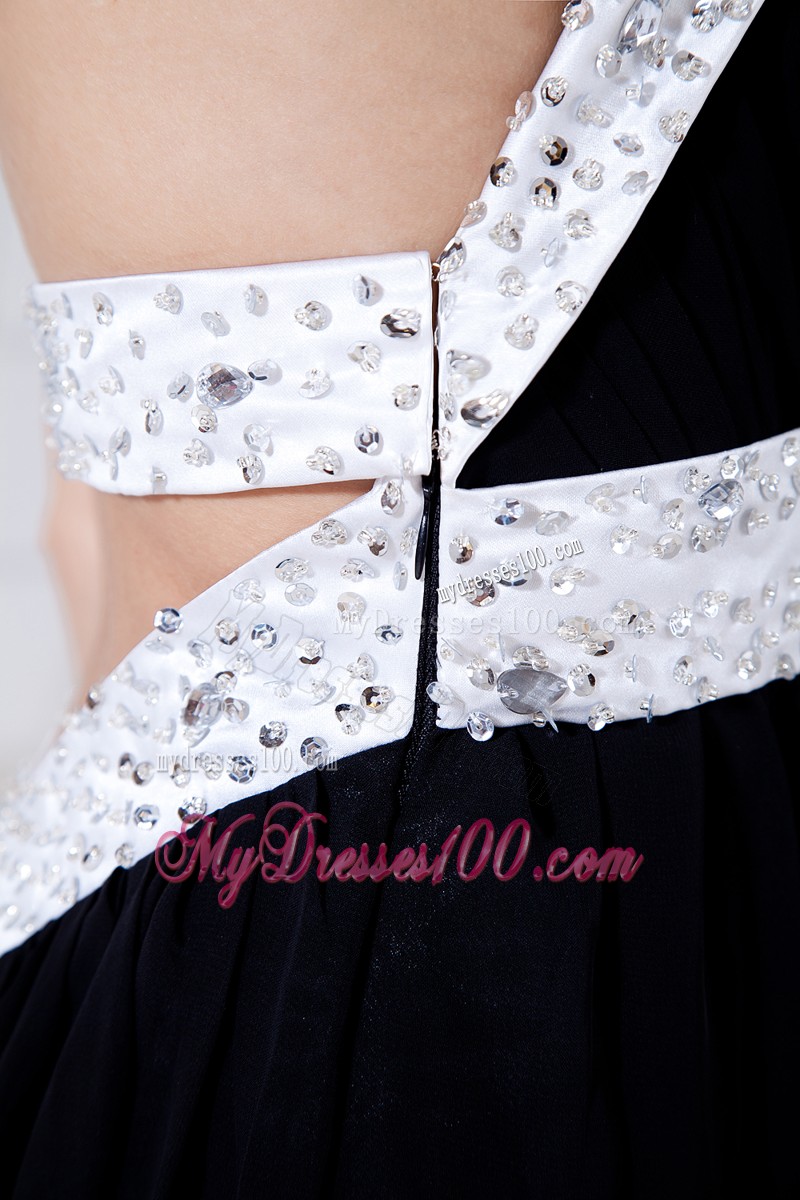 Sexy Black and White Strapless Brush Train Prom Party Dress with Cool Back