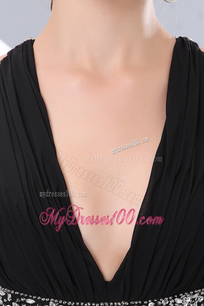 Black High-Low Chiffon Prom Dress with Criss-cross Back