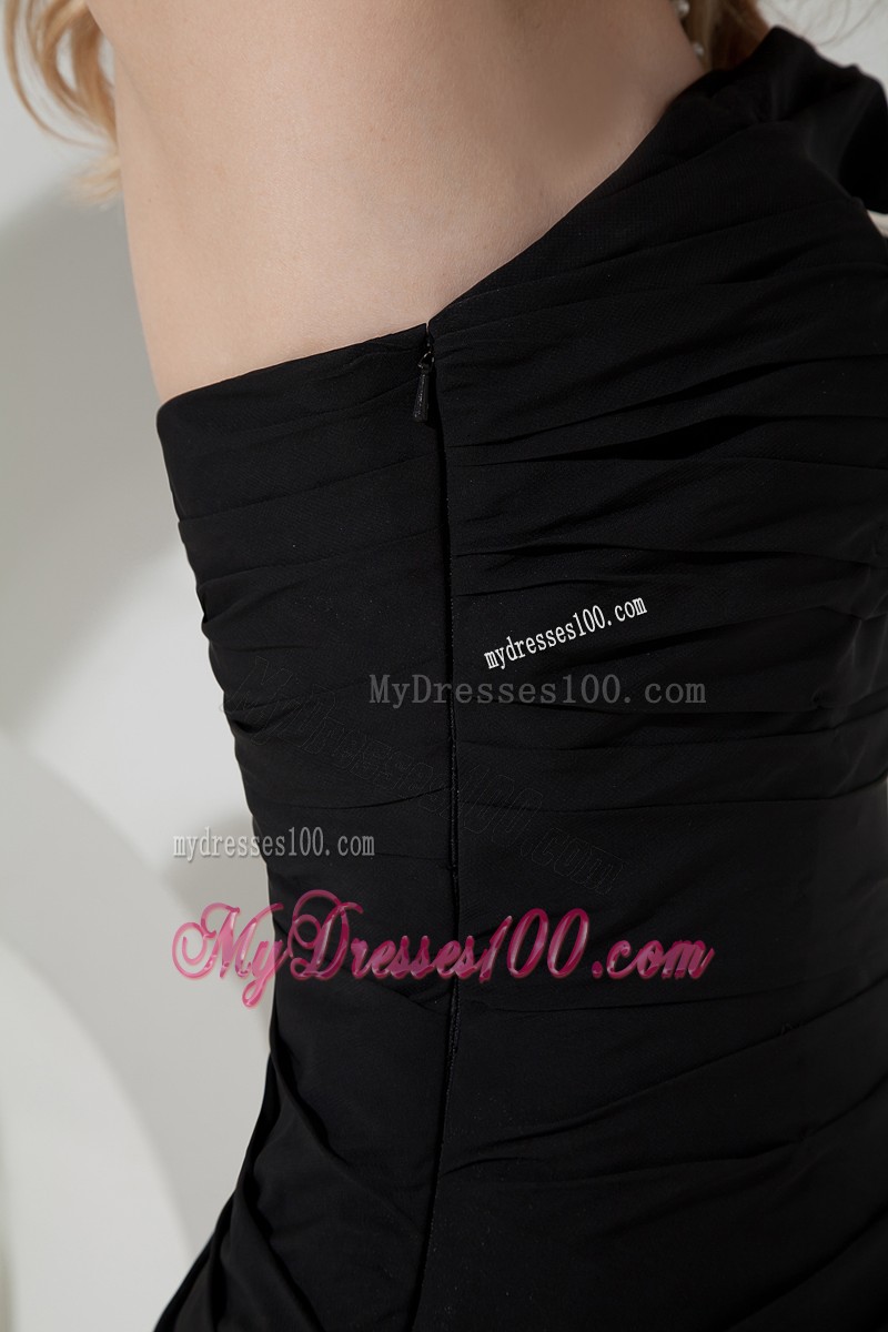Popular Ankle-length Side Slit Appliques Black Prom Evening Dress