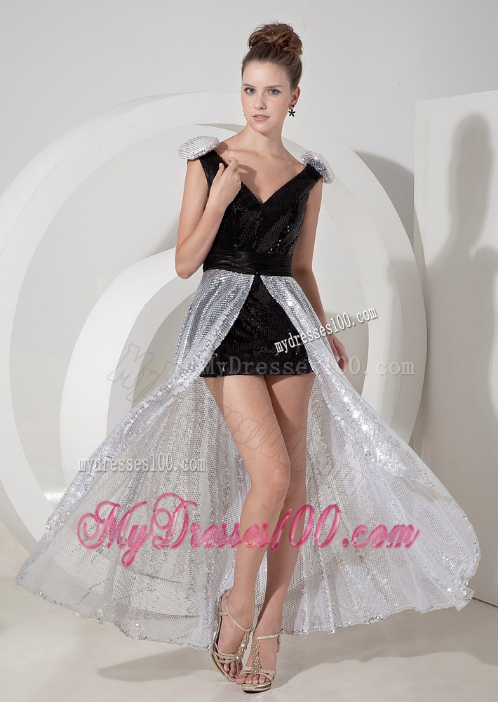 Special Black and Silver High- Low Prom Homecoming Dress with Straps
