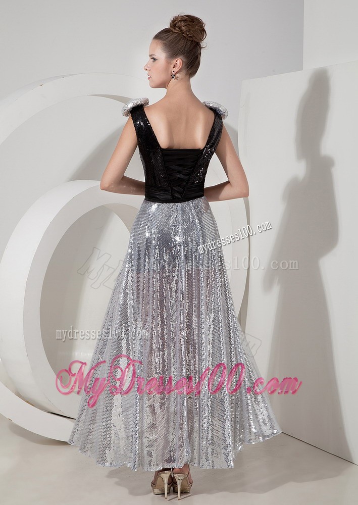 Special Black and Silver High- Low Prom Homecoming Dress with Straps